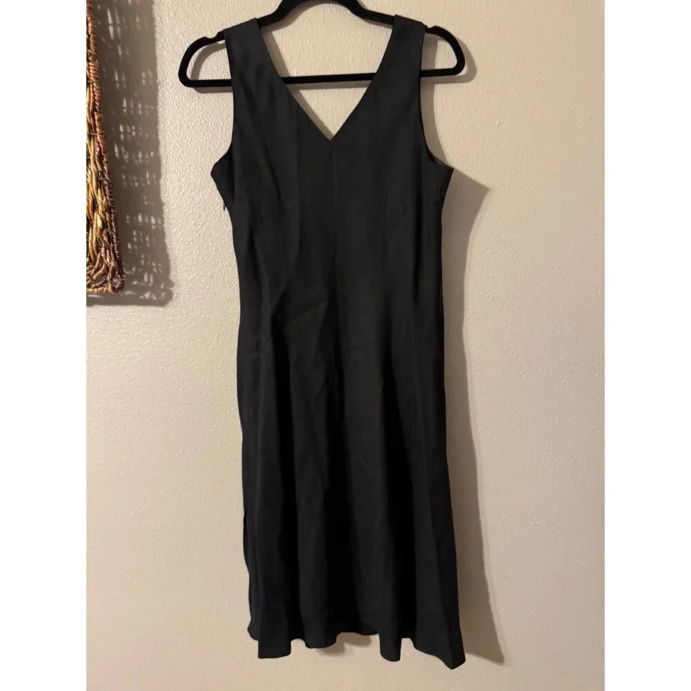 Tribeca Dress 8 Black Linen Blend A Line Sleeveless V Neck Classic